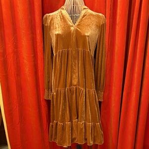 Gold Velvet Shirt Dress